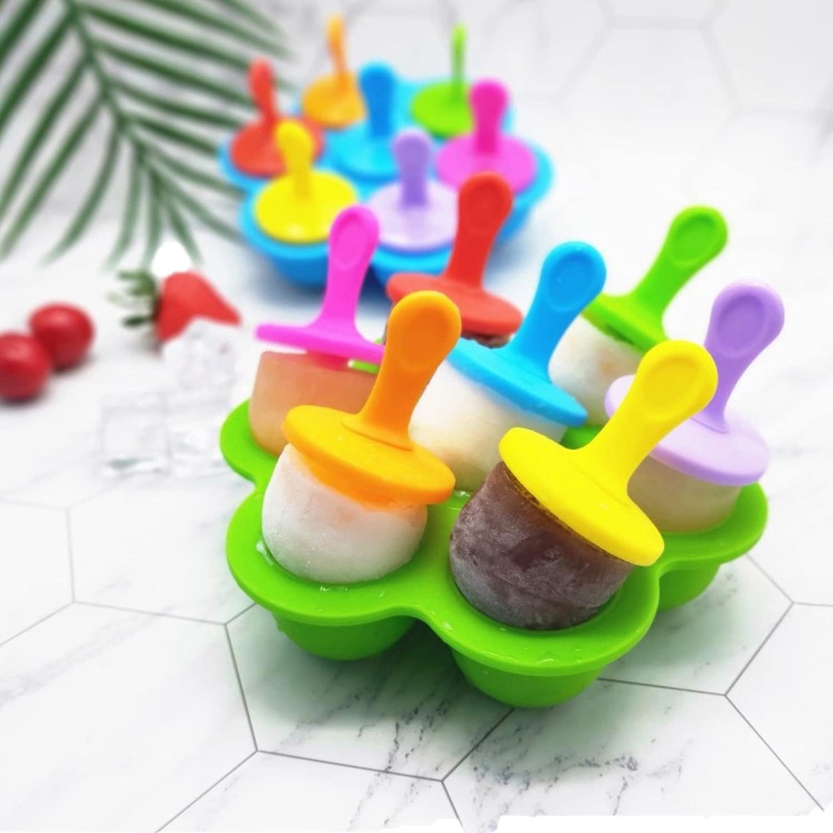 IJsvormen met Stokjes, 7 Vormen Silicone Ijslollyvormen, BPA
