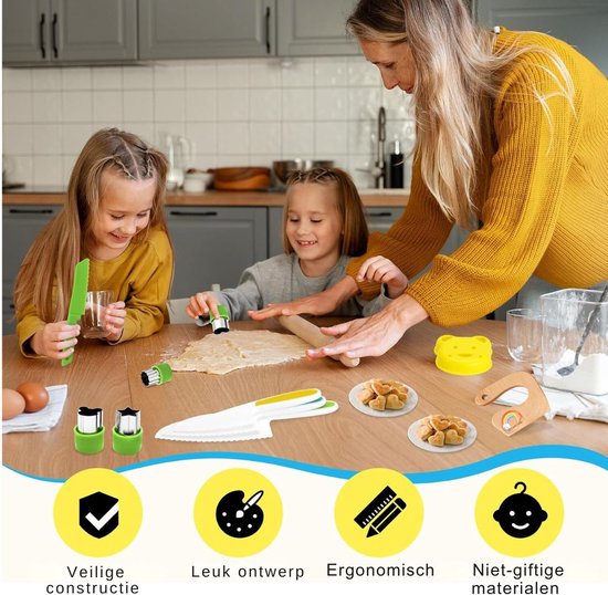 Kindermessenset 16 Delig - Kiddikutter Met Uitsteekvormpjes - Kindermes - Le Petit Chef - Kinder Mes - Keukenmes Kinderen - Kookgerei Kinderen - Kinder Kookmes - Mes Kind - kinderbestek van Kinder — afbeelding 4