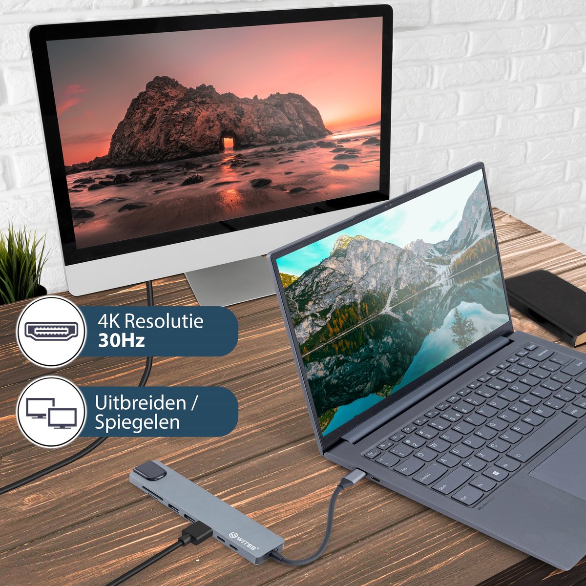 Switss - USB-C Hub Docking Station 8-in-1 - 4K HDMI thumbnail 2