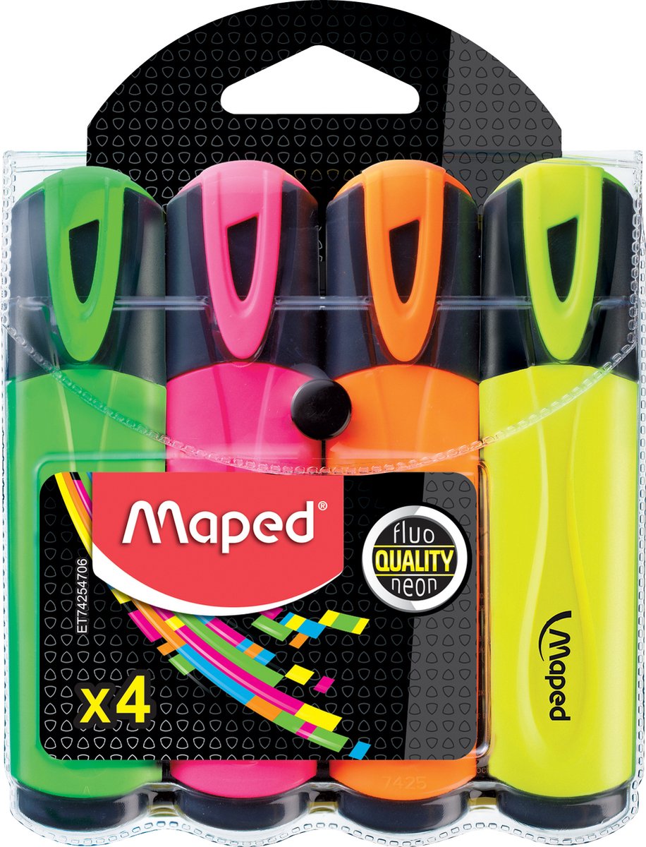 Fluo Pep's tekstmarker classic - assorti kleuren - in etui x 4