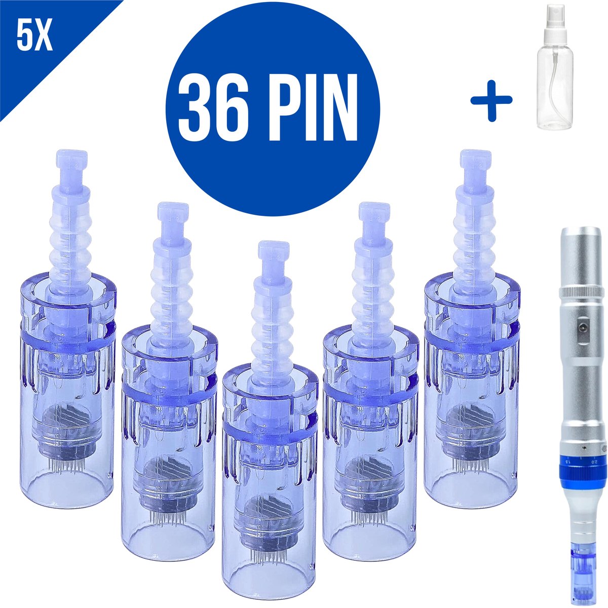 Dermapen naalden 36 pin - Microneedling cartidges - Mesotherapie - Vervangende naaldkoppen - Opzetstuk dermapen - Anti-aging - Huidverzorging - Geschikt voor Dr.Pen A6/A1/E30/M5/M7/N2/MyM - 5 stuks + Sprayflesje 50 ml per bestelling