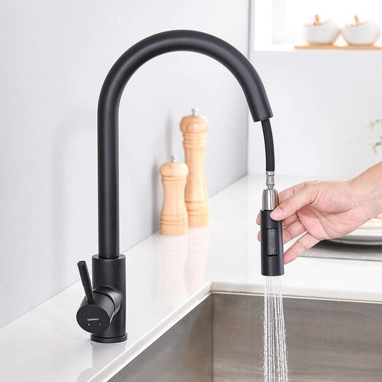 Lonheo keukenkraan met hoge druk, loodvrije waterweg, mengkraan keuken met douche, 360° draaibaar en 2 straalsoorten, armatuur voor keuken, bar, camping, wasruimte (chroom