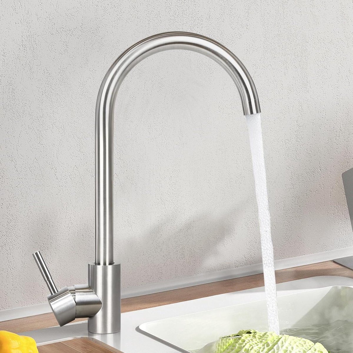 Mursche Keukenkraan Geborsteld Roestvrij Staal 360° Draaibaar Koud en Warm Water Hoge Druk Spoelbakmengkraan Spoelbakken