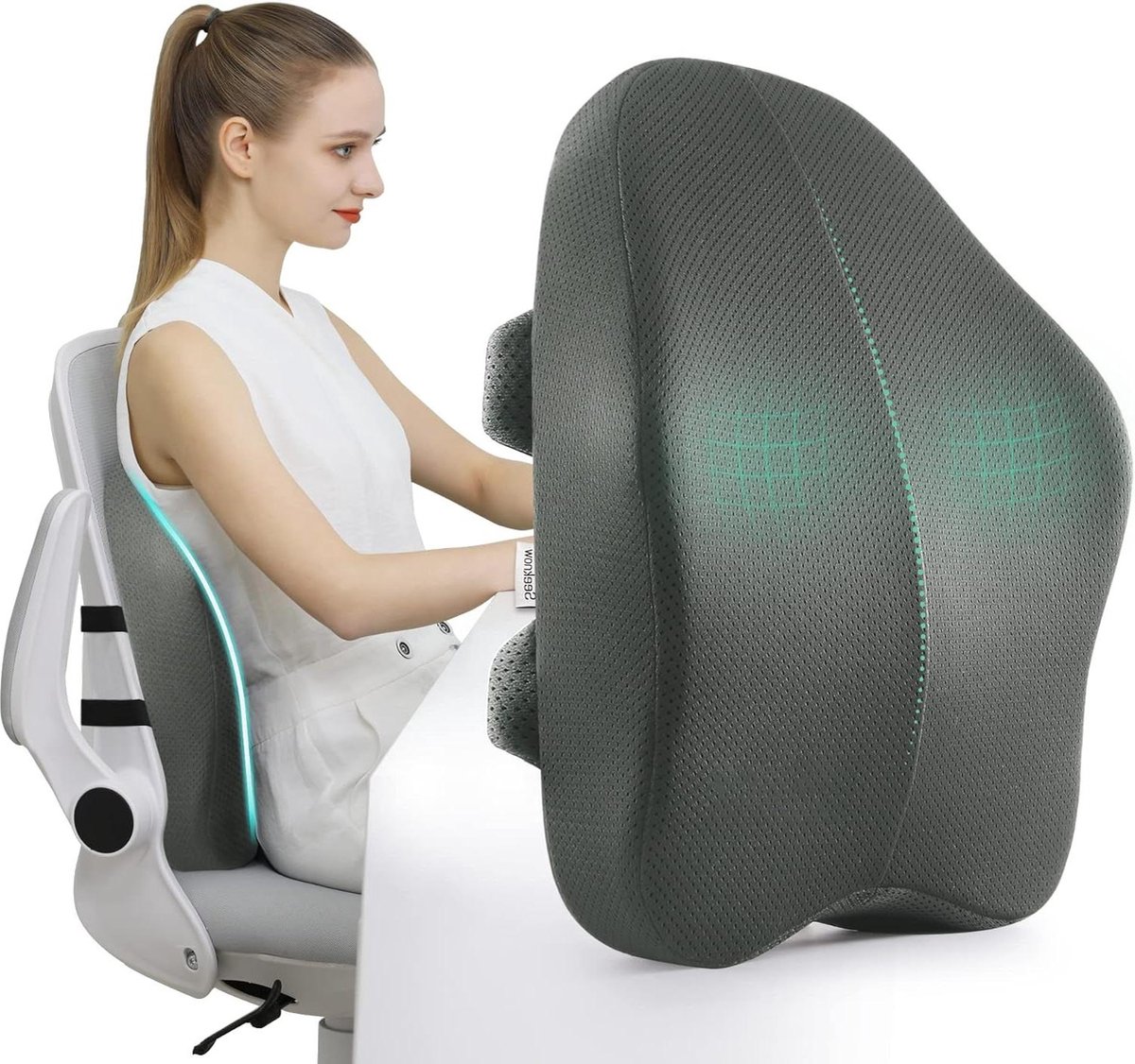 Coussin Lombaire En Forme De D - Soutien Dos Bureau Et Voiture - Mousse Ferme - Housse Amovible