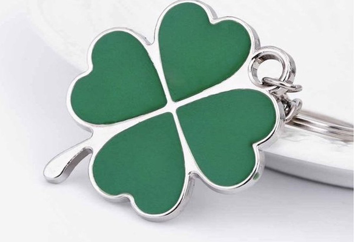 Knaak Groen Klavertje Vier Sleutelhanger - Geluk - Cadeau - 1 stuk