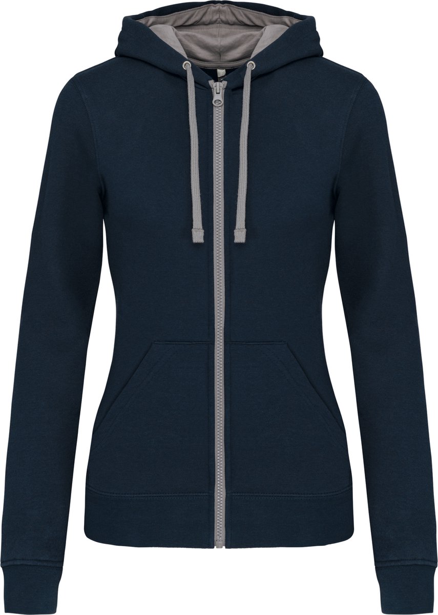 Kariban Damessweater met rits en capuchon in contrasterende kleur K467 - Navy / Fine Grey - M