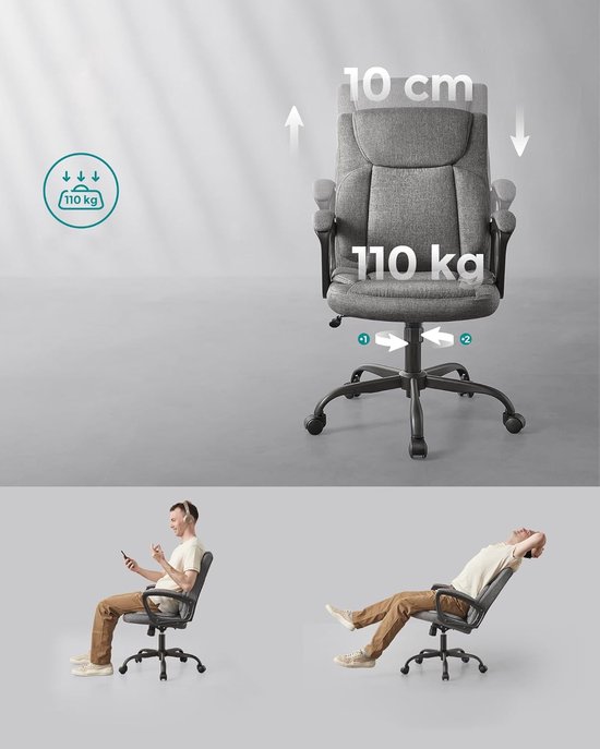 Chaise de bureau - Fauteuil de direction - Avec fonction berçante - Grijs