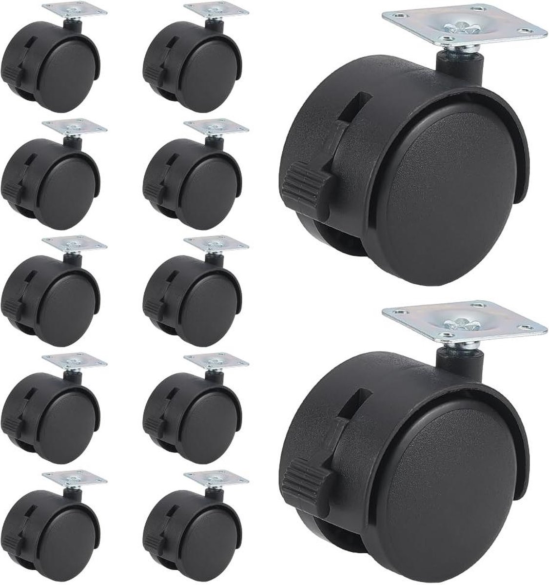 2 inch zwenkwielen met rem - reservezwenkwiel set van 12 voor bureaustoelen - kleine stoelmeubelwagens