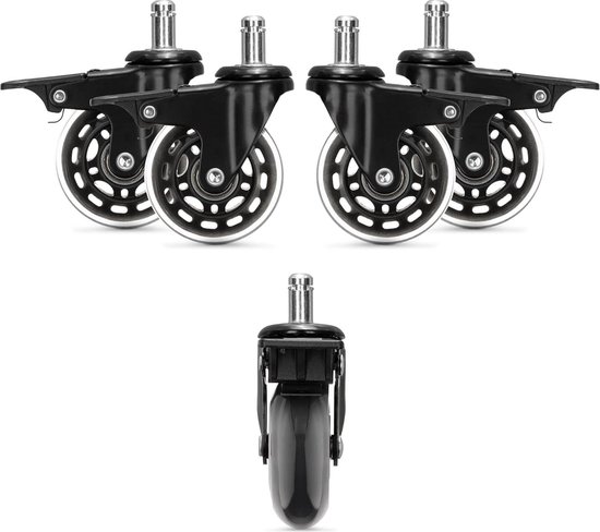 Kwmobile Vijf Bureaustoelwielen 10 Mm Meubelwielen 50 Diameter Vervangende Wielen Voor Hout Laminaat Tegelvloeren Met Rem Zwart 730090252
