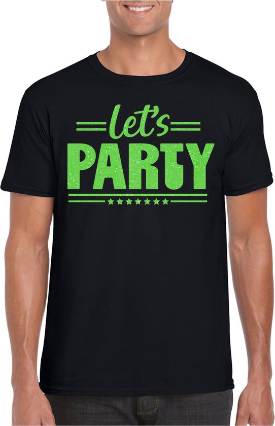 Bellatio Decorations Verkleed shirt voor heren - lets party - zwart - glitter - carnaval/themafeest M