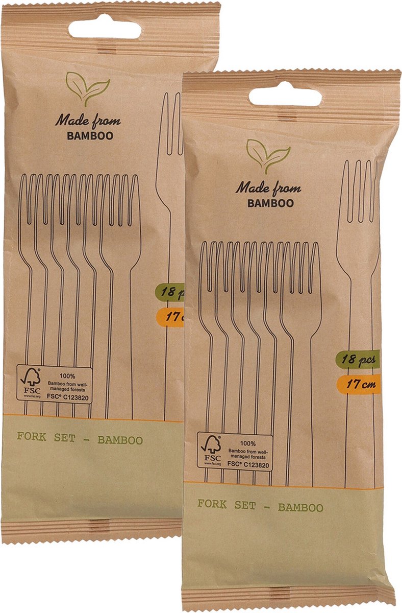 BBQ/verjaardag/camping wegwerp bestek - vorken - 36x - bamboe - 17 cm