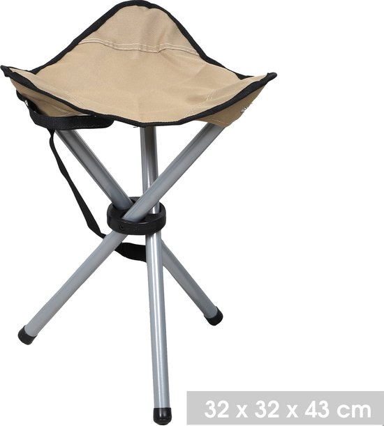 Sunnydays Driepoot opvouwbaar zit krukje - 4x - beige - metaal - 32 x 43 cm - Campingstoel - Visserskrukje van Sunnydays — afbeelding 4