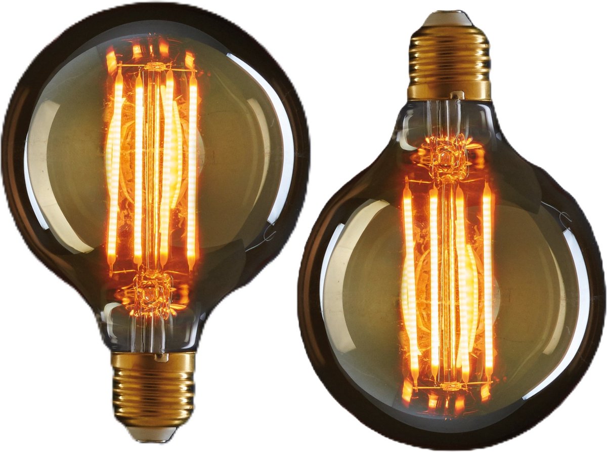 Anna's Collection LED Retro gloeilampen - 2x - sfeerlamp/designlamp - oranje glas - 135 x 95 mm