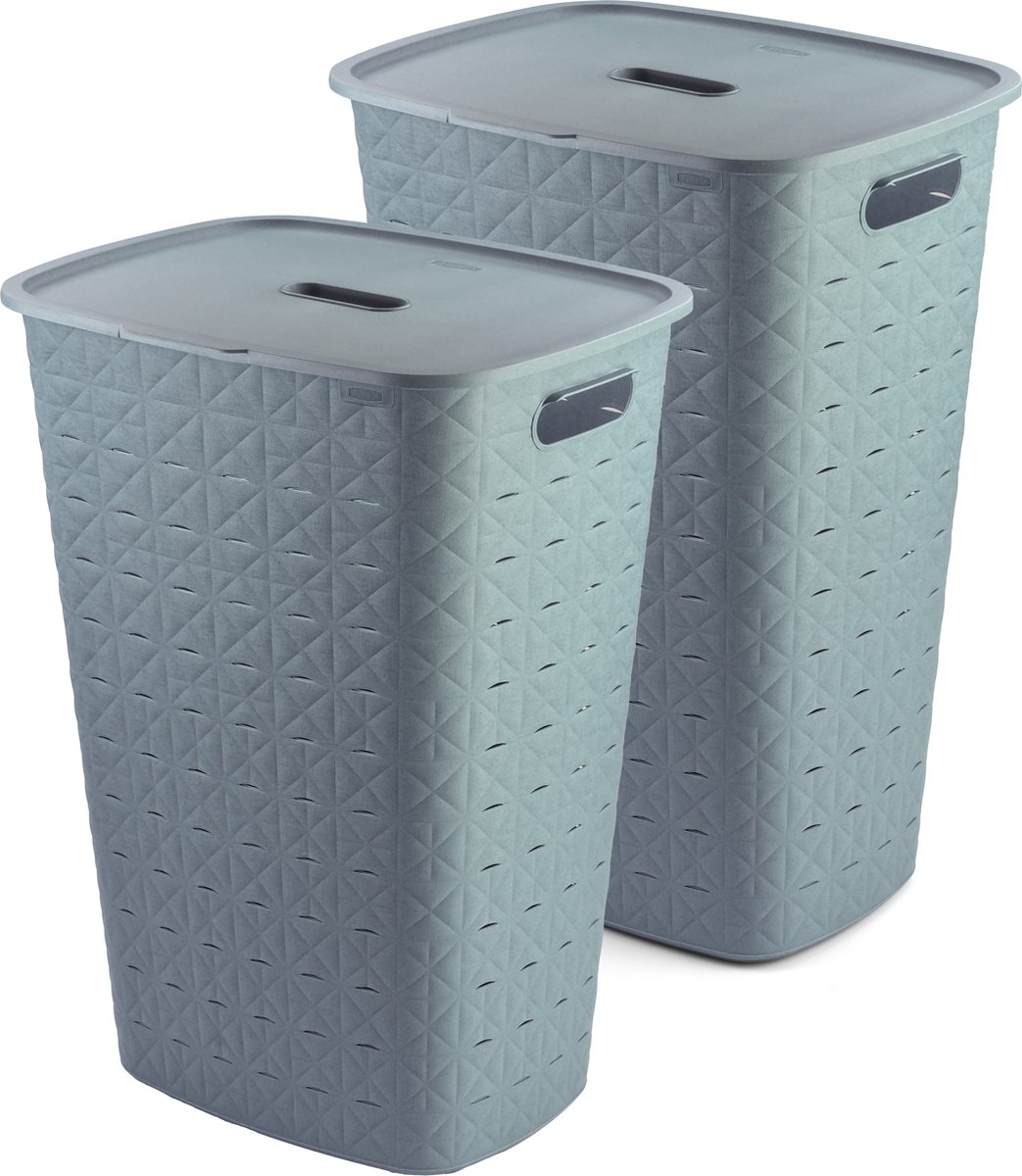 Goedkoopste Curver Softex Wasmand met Deksel 56L - 2 stuks - Blauw
