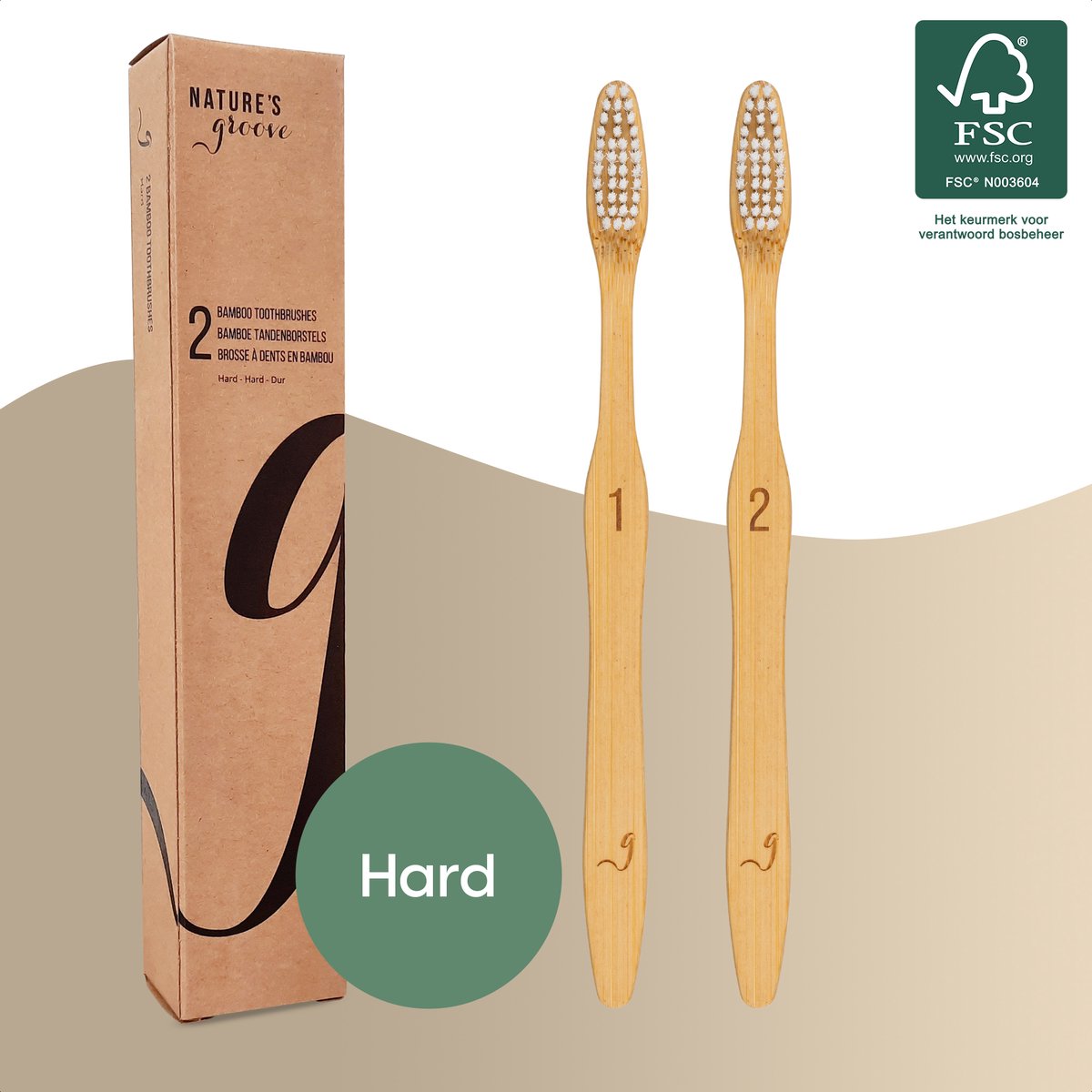 Goedkoopste NATURE’S groove® Bamboe Handtandenborstels Hard - 2 Stuks - Houten Tandenborstel - Handmatig