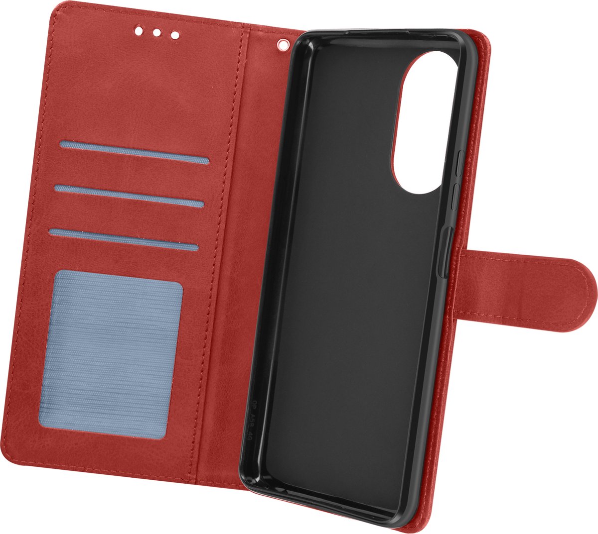 Avizar Hoesje Geschikt voor Oppo A58 Hand strap Clapet Wallet ondersteuning, Rood