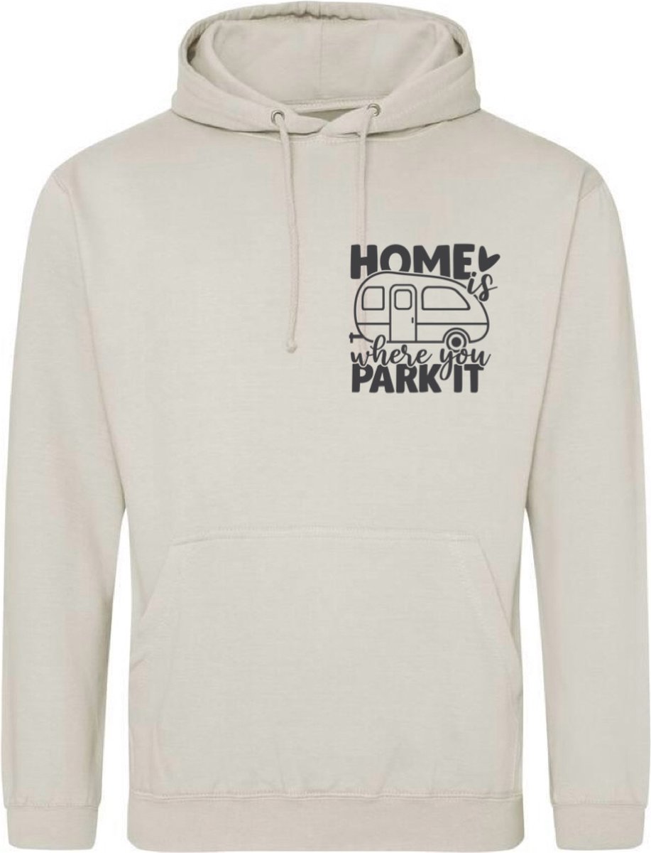 Camping hoodie - Hoodie Beige - Home is where you park it - Dames - Maat XXL
