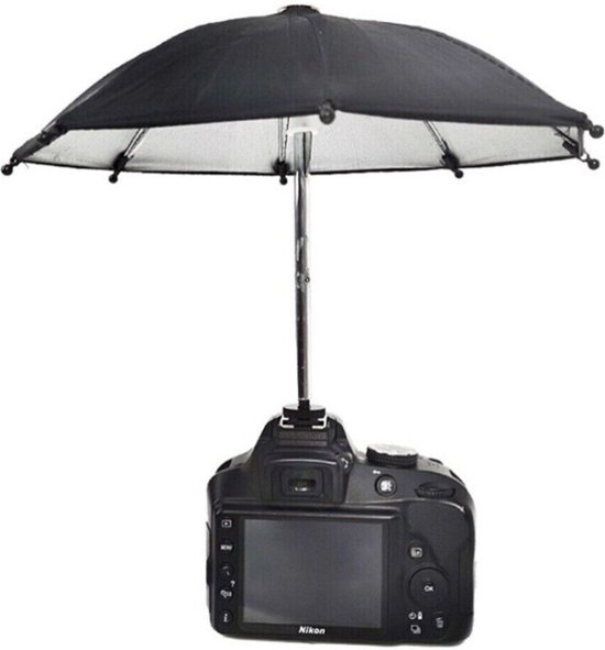 Foto: Camera umbrella schuift op de flitsschoen van je camera camera parasol zwart camera paraplu zwart