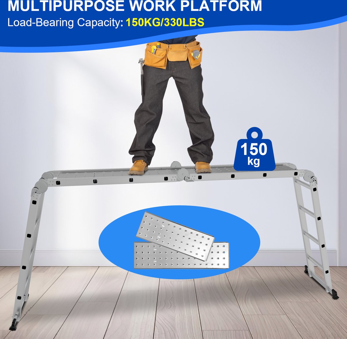 Vouwladder 4x4 Leunladder Aluminium Multifunctionele ladder Verlengladder – foto 3