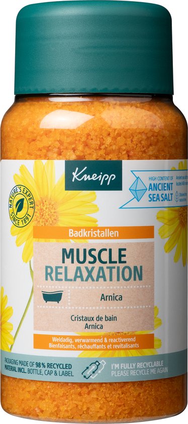 Foto: Kneipp muscle relaxation badkristallen badzout met arnica spieren en gewrichten vegan 1 st 600 gram