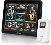 LONQ Weerstation Binnen en Buiten - Incl. Batterijen - Draadloos Weerstation met Buitensensor - Thermometer Hygrometer - Kleurendisplay - DCF Gestuurde Klok