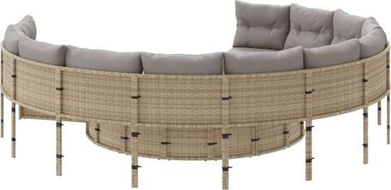 Foto: Vidaxl tuinbank met tafel en kussens rond poly rattan beige