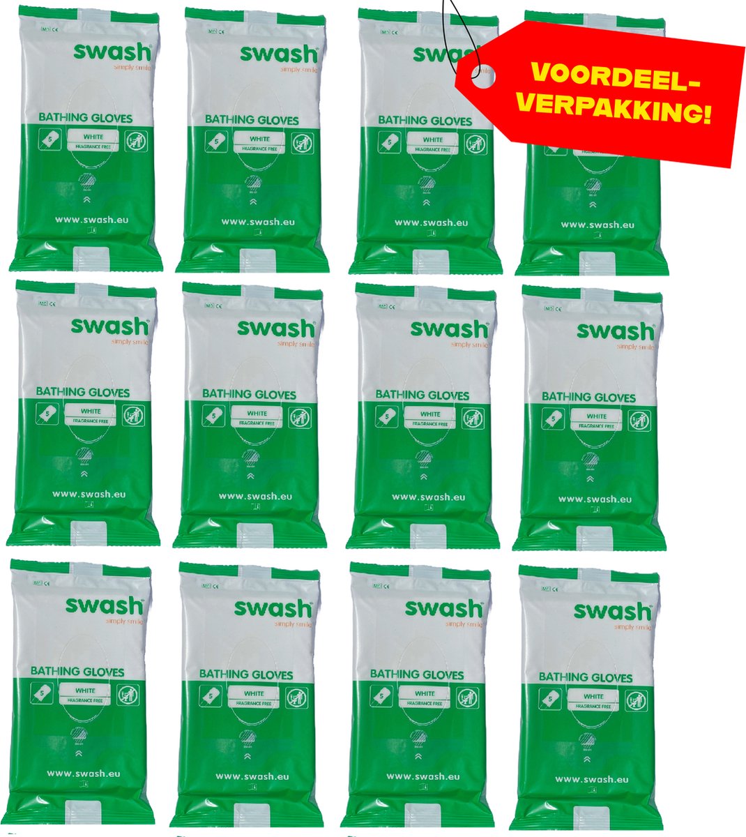 Goedkoopste 12x Swash Washandjes Parfumvrij 5-pack - Voordeelverpakking!