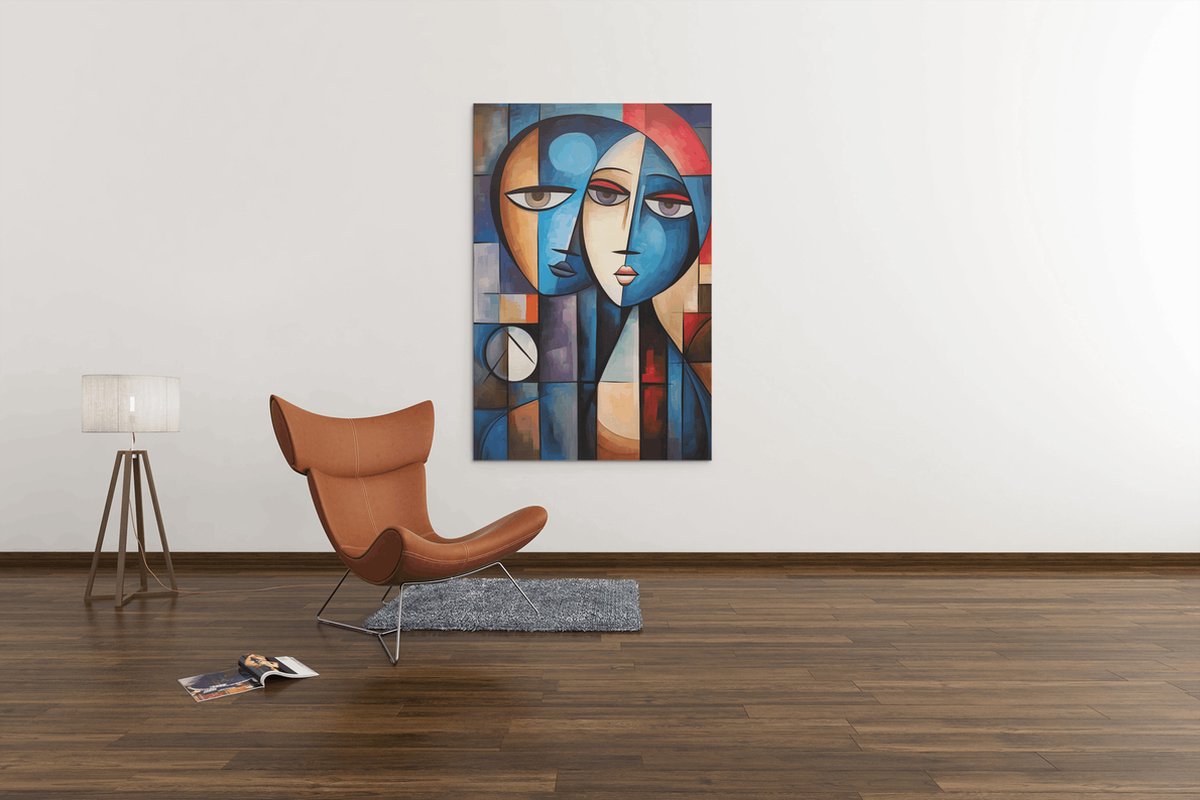 Trendex Global Canvas Schilderij - Gezichten - Abstract - Wanddecoratie - 120x80x2 cm Blauw