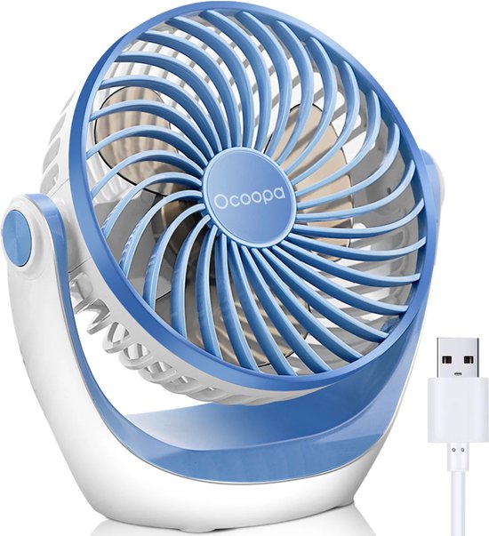 Mini USB tafelventilator Ocoopa D602 blauw, stil, draagbaar, 3 snelheden, verstelbare luchtstroom, compact