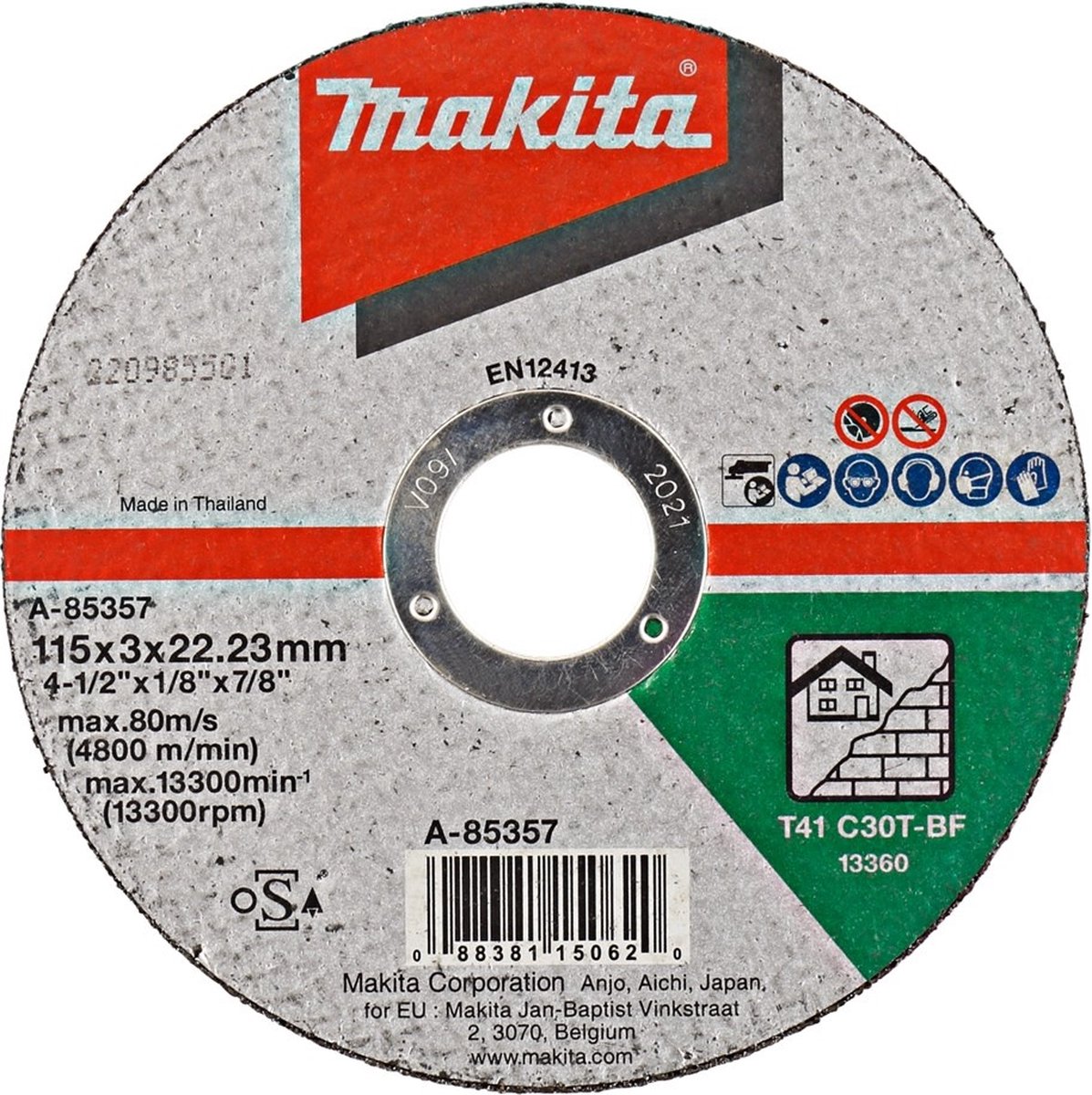 Makita A-85357 Doorslijpschijf Steen | 115 x 22,23 x 3,0 mm