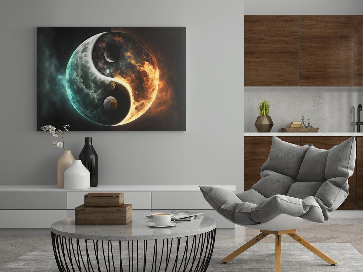 Trendex Global Canvas Schilderij - Yin en Yang - Abstract - Wanddecoratie - 150x100x2 cm Zwart