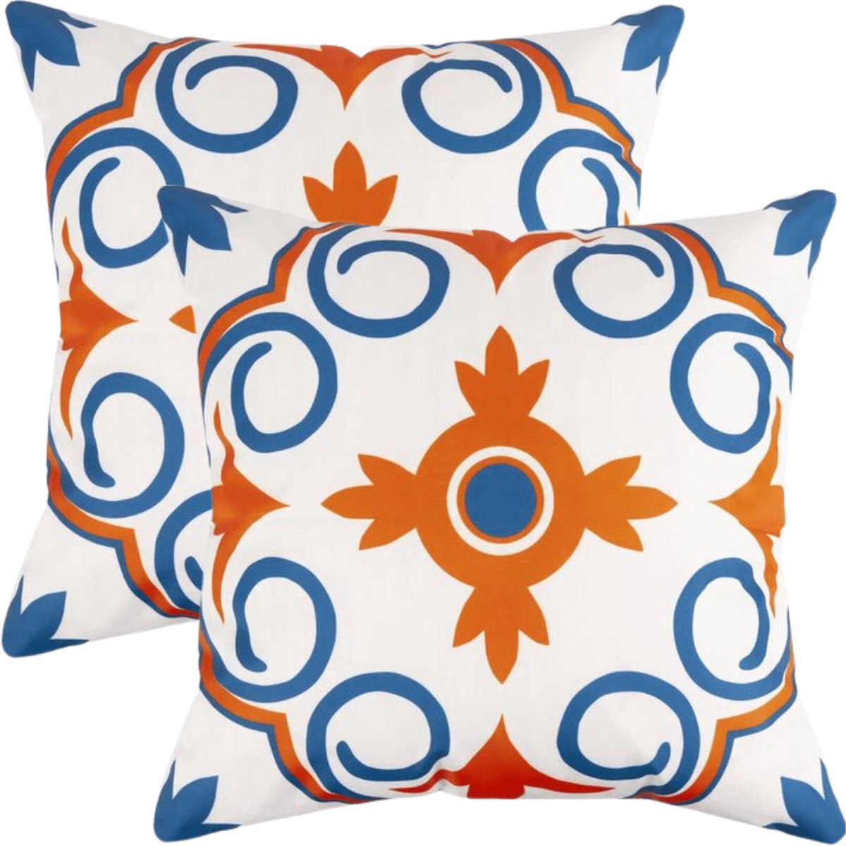 buitenkussen hoes 2stuks 45x45 blauw geel oranje wit design6