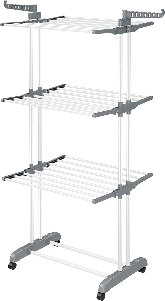 Goedkoopste Grote kledingluchter opvouwbaar droogrek wasgoed 4-laags beweegbaar - 64 x 126 x 172 cm - roestvrij staal - opvouwbare vleugels - eenvoudige montage - binnen en buiten - wit