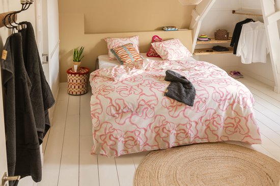 Dindi Home Dekbedovertrek Pink Party - 140x220 - 100% katoen - Off White / Roze