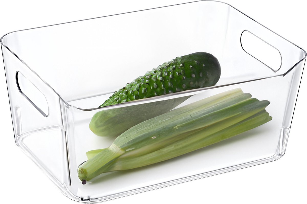 Excellent houseware Koelkast/keuken organizer mand/bak - transparant - kunststof - L27 x B19 x H11 cm - groente lade - 5 liter