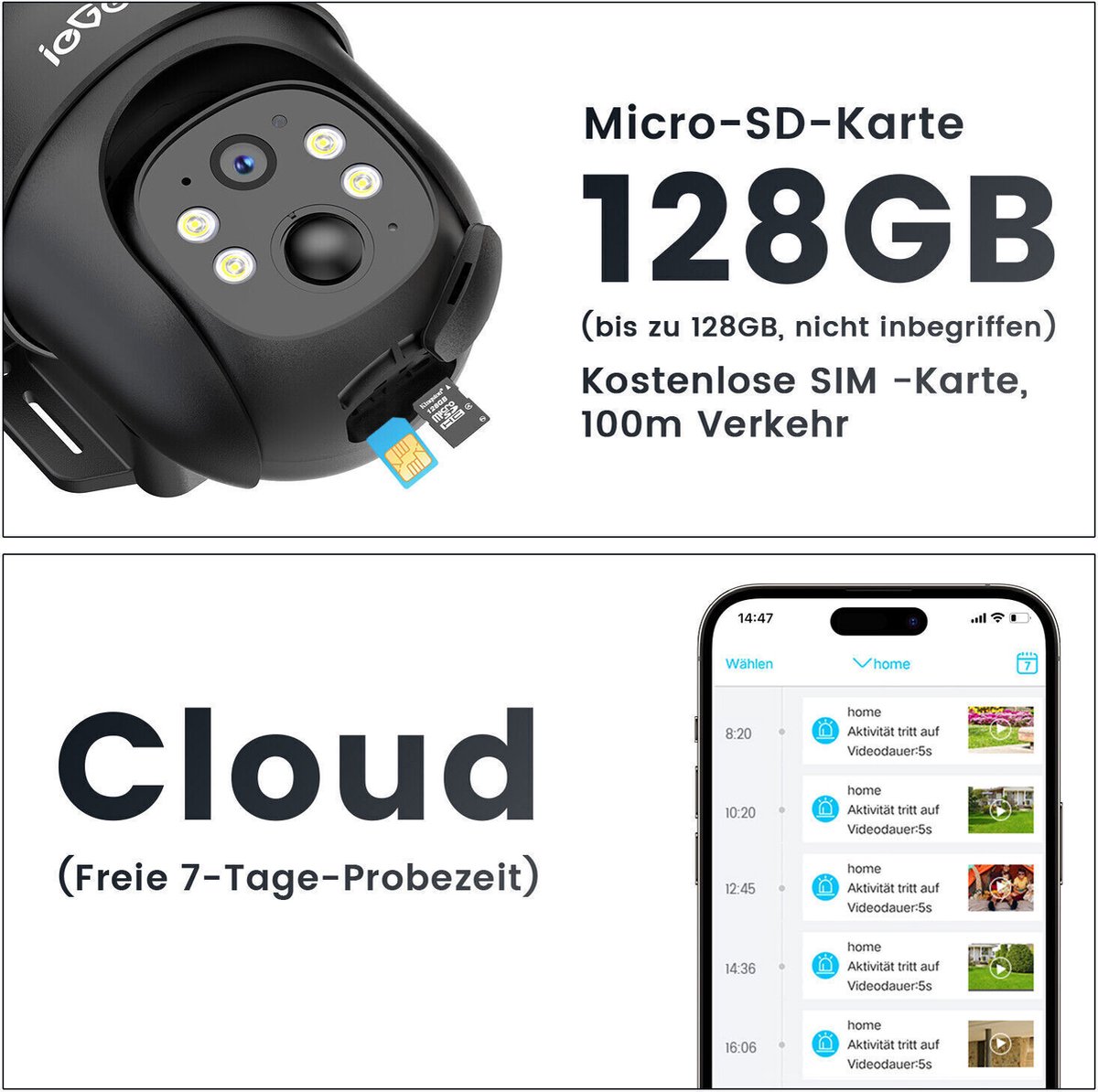 ieGeek 4G LTE Beveiligingscamera Buiten 2K, PTZ LTE Bewakingscamera Buiten Draadloos Zonder WIFI, CCTV IP Security Camera Outdoor met Sim-Kaart, met Zonnepaneel, 355°/90° Draaien, Humanoïde Bewegingsdetectie Tracking – foto 6