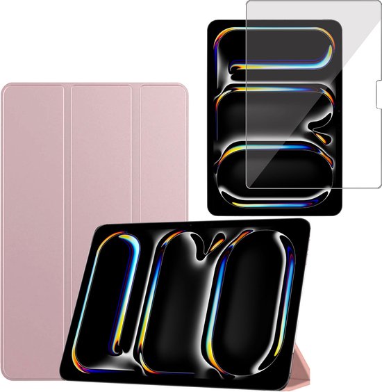 Coque + Protecteur d'écran pour iPad Pro 11 pouces (M4) 2024 – Tempered Glass - Extreme Shock Smart Case - Rose