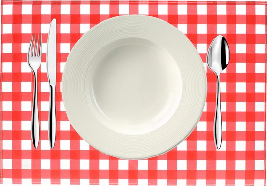 Bellatio design Placemats - 4 stuks - rood/wit geblokt - Oktoberfest - 43 x 28 cm - tafel onderleggers