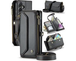 CaseMe - Telefoonhoesje geschikt voor Samsung Galaxy A55 - Wallet Book Case met Schouder Strap - Zwart