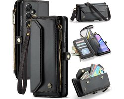 CaseMe - Telefoonhoesje geschikt voor Samsung Galaxy A15 - Wallet Book Case met Schouder Strap - Zwart