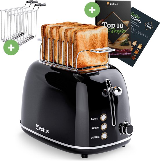 Foto: Estus iconic broodrooster met tostiklemmen retro toaster zwart deluxe