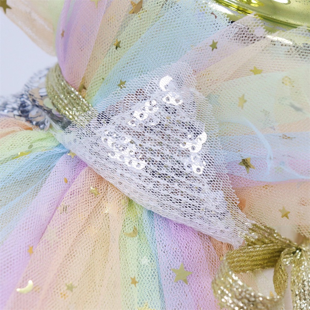 Joya Kids® Verkleedcape met Accessoires Regenboog kleuren | Prinsessencape | Cape Set | Unicorn | Meisje Verkleedset | Carnvalskleding Meisjes | Met Kroon, Staf, Handschoenen en Sieradenset — afbeelding 4