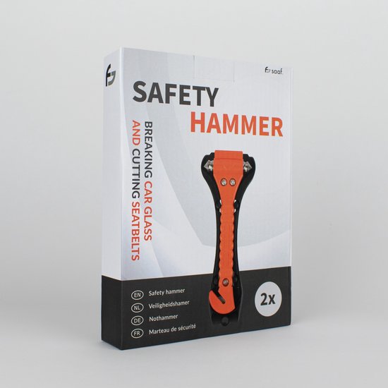 Lifehammer - 2 pièces - Marteau d'urgence avec coupe-ceinture - Marteau de sécurité Incl. Support - Oranje