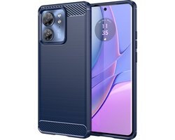 MobyDefend Hoesje - Geschikt voor Motorola Edge 40 - TPU Backcover - Geborstelde Metaal & Carbon-Look - Blauw