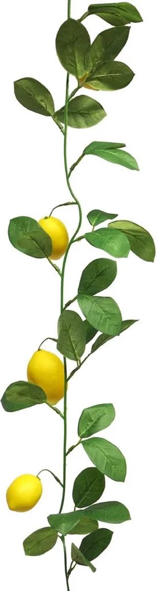 Bellatio Design Kunstbloem citrusfruit tak citroen - 180 cm - geel - citrusfruit slinger/guirlande - decoratie