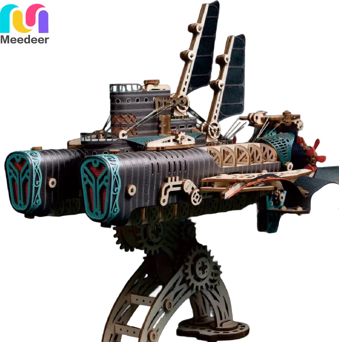 Meedeer 3D-puzzel Houten puzzels Steampunk houten modelbouw DIY Fantasie ruimteschip Model bouwpakket 20.000 mijlen onder zee Thema Speelgoed model Voor thuisdecoratie voor 14+ jaar volwassenen（grijs）