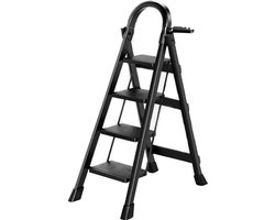 Foxsport Huishoudtrap 4 treden - Keukentrap - Inklapbaar - Trapladder - Anti-Slip - veiligheid - Lichtgewicht - Max. Werkhoogte 279cm - Zwart