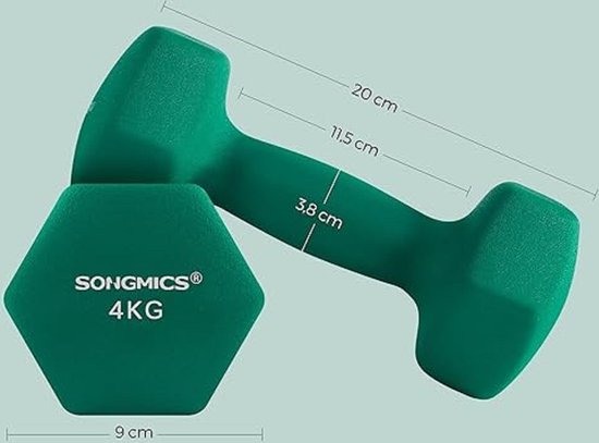 SONGMICS dumbbells, set van 2, dumbbells, gymnastiekhalters, vinyl, 2 x 2 kg, geel SYL064YL