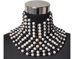 Statement ketting - choker - parelketting / kralenketting - zwart/wit - halsketting - collier - sexy - elegant - nekketting - sieraad - lichaamsdecoratie - parelketting
