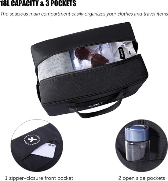 BAGZY Sac De Voyage 40x20x25 Ryanair - Sac Cabine Avion Approuvé, Sac à Bandoulière Sport Weekend Noir